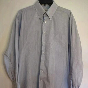 John W. Nordstrom Long Sleeve Striped Button Down Blue Shirt 161/2 34
